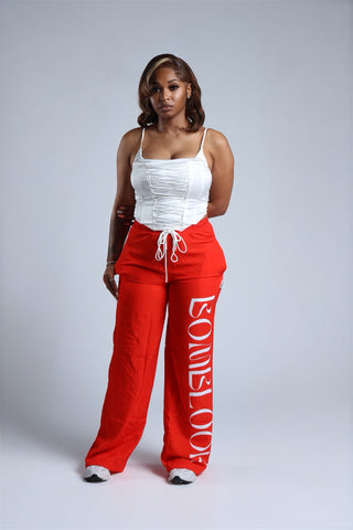 Jackie Wide Leg Trouser Pants (Red)