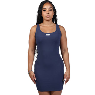 Ribbed Mini Dress (Navy)